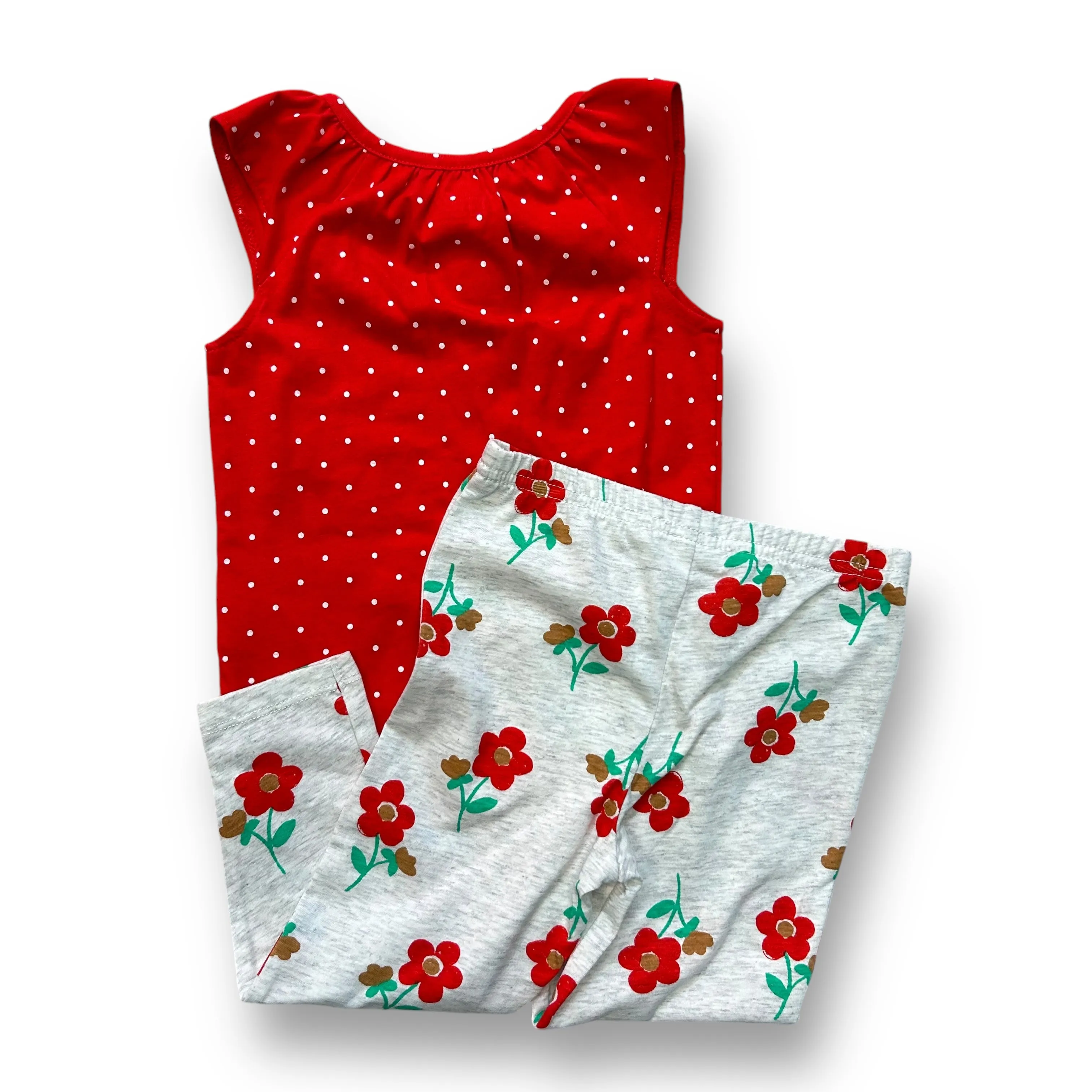Girls Carter's Size 24 Months Red & Gray Polka Dot Floral Print 2-Pc Outfit