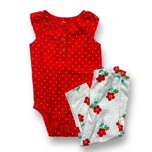 Girls Carter's Size 24 Months Red & Gray Polka Dot Floral Print 2-Pc Outfit