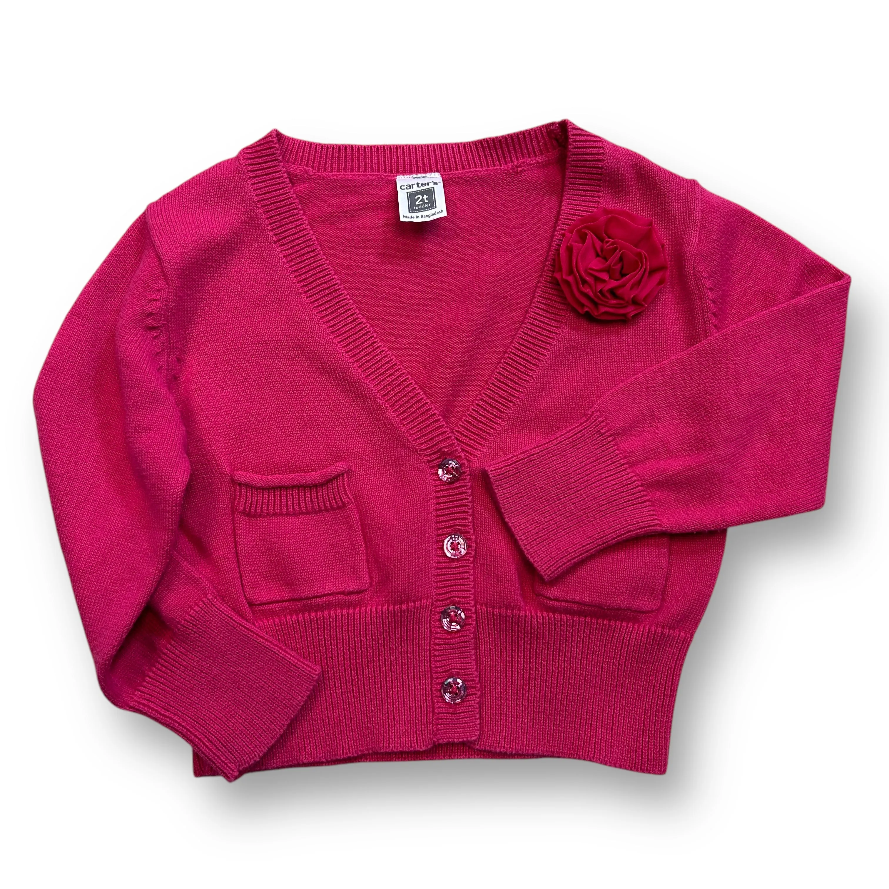 Girls Carter's Size 2T Dark Pink Cardigan with Flower Accent