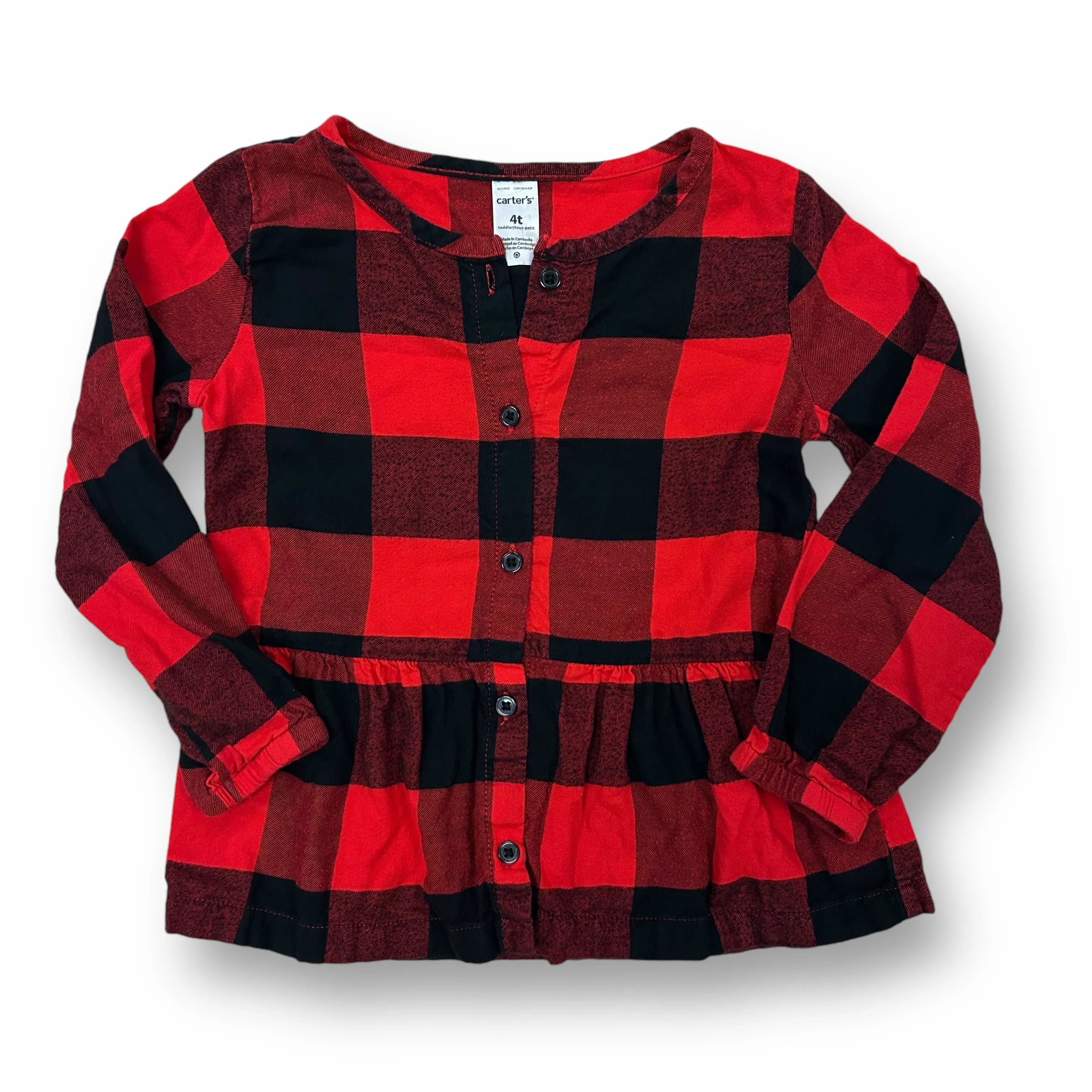 Girls Carter's Size 4T Black & Red Checkered Flannel Button Down Shirt