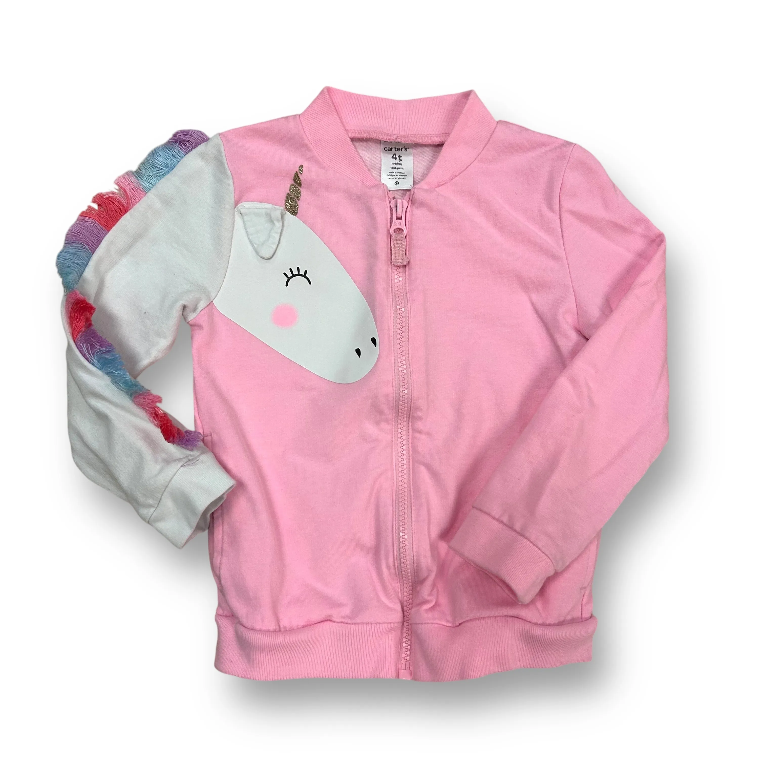 Girls Carter's Size 4T Pink 3D Unicorn Zippered Sweatshirt