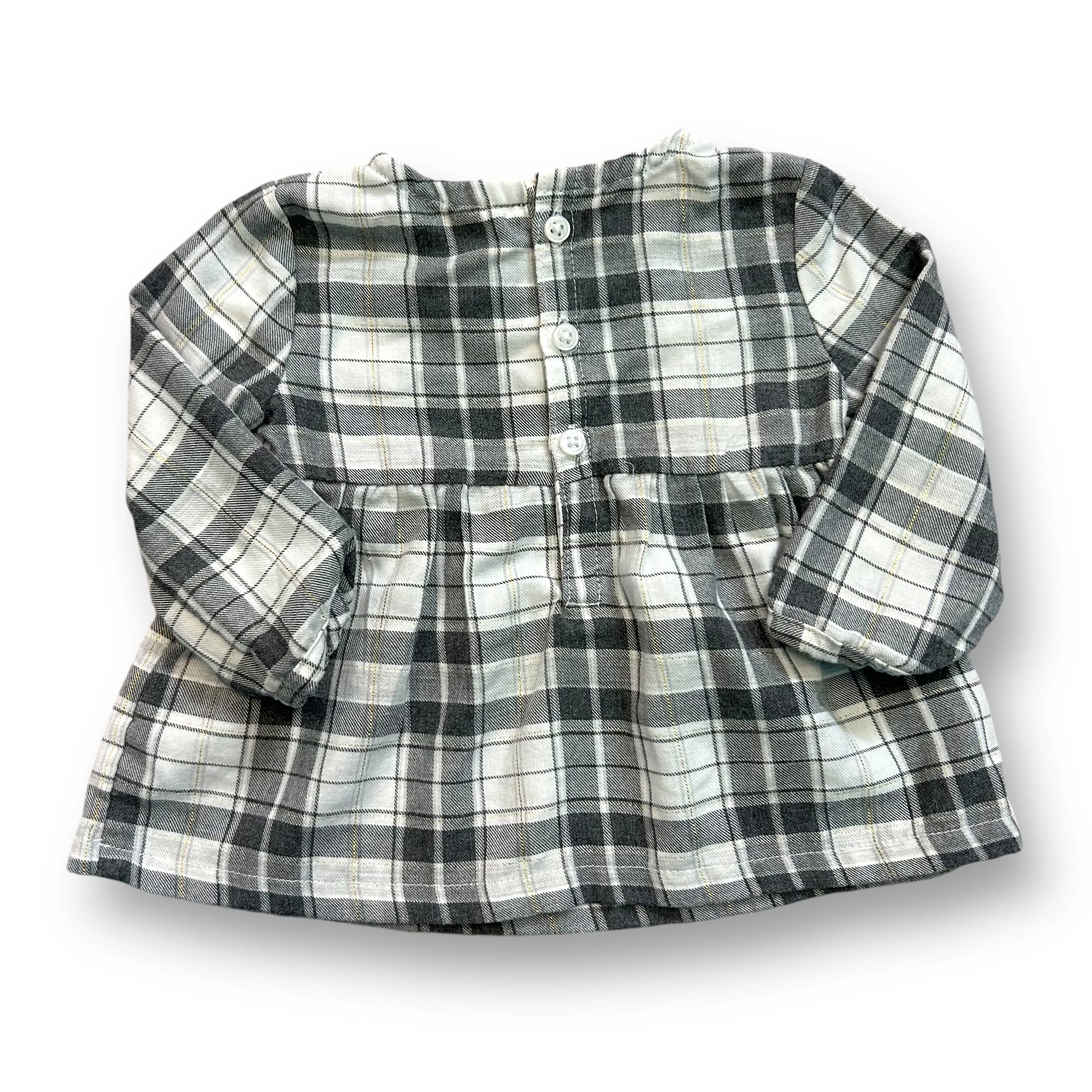 Girls Carter's Size 6 Months Gray & White Plaid Flannel Long Sleeve Dress