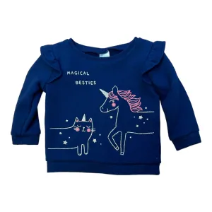Girls Carter's Size 6 Months Navy Ruffle Sleeve Unicorn Top