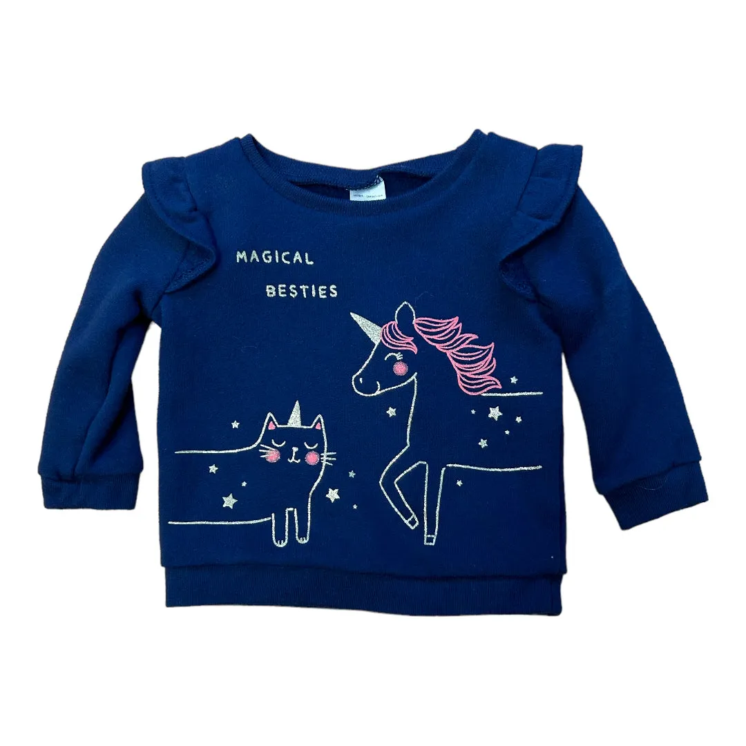 Girls Carter's Size 6 Months Navy Ruffle Sleeve Unicorn Top