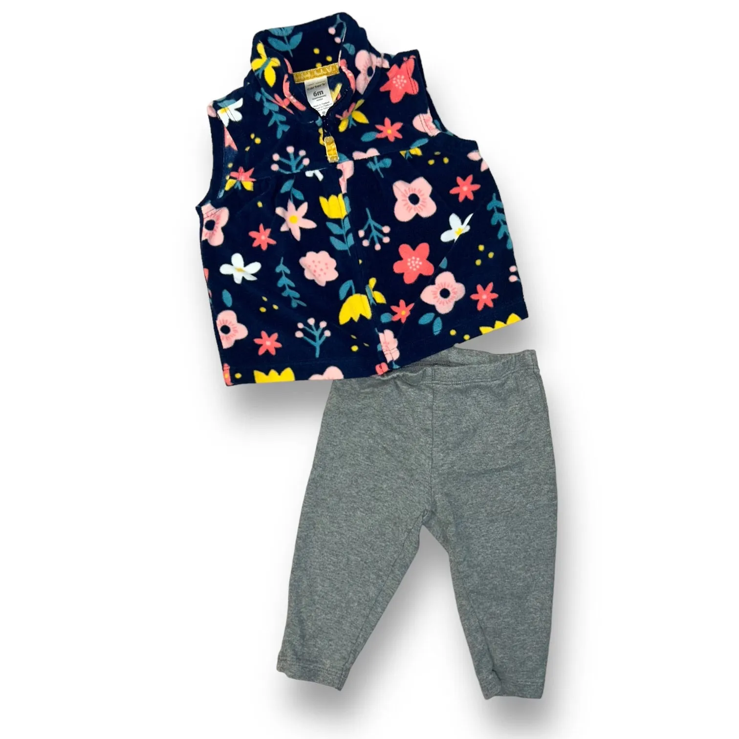 Girls Carter's Size 6 Months Navy/Gray Floral Fleece 2-Pc Outfit