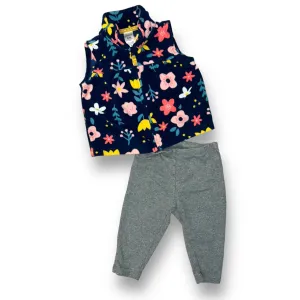 Girls Carter's Size 6 Months Navy/Gray Floral Fleece 2-Pc Outfit
