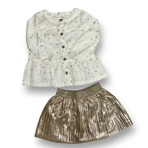 Girls Carter's Size 9 Months Ivory & Metallic Gold 2-Pc Button Down Outfit