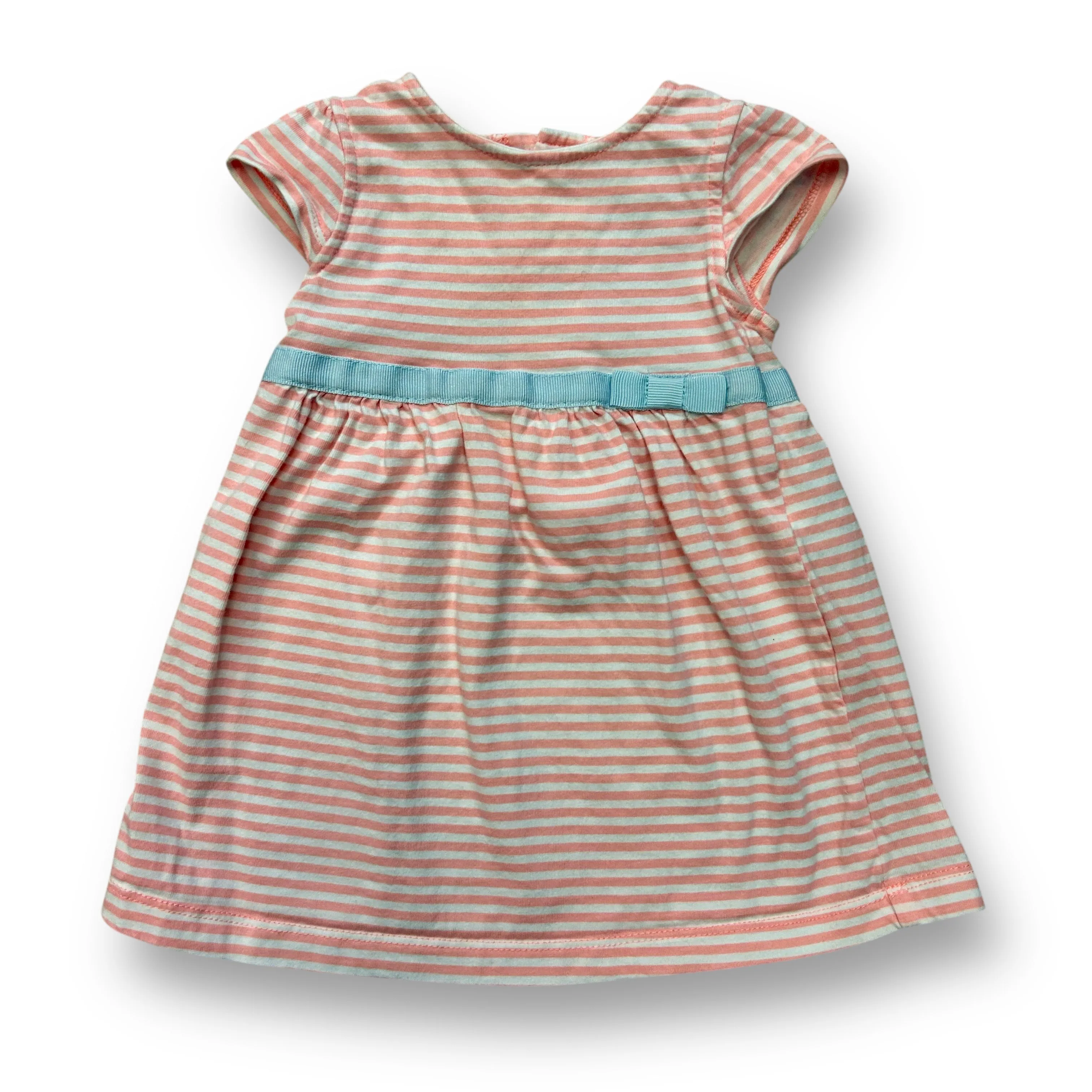 Girls Carter's Size 9 Months Peach & White Striped Short Sleeve Dress