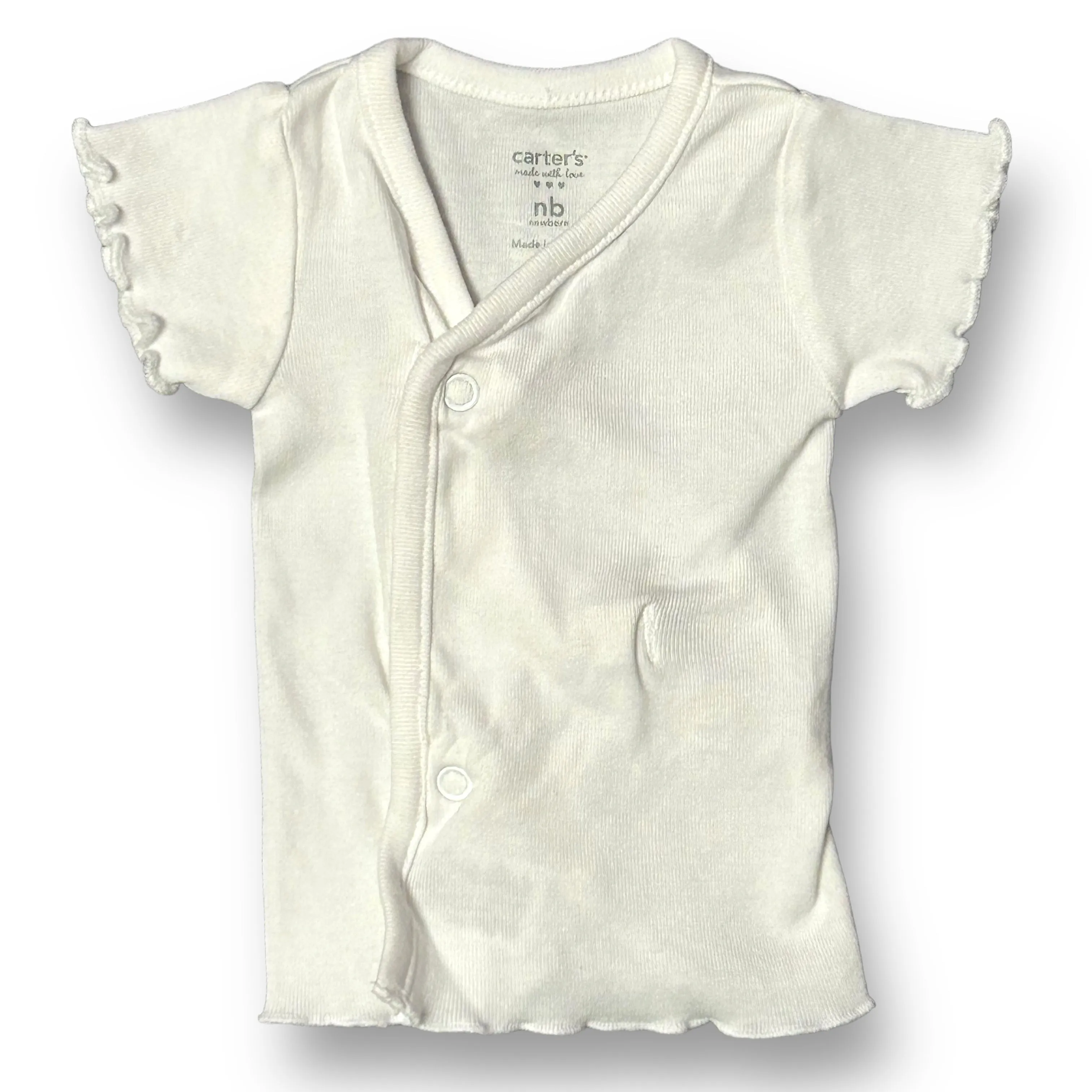Girls Carter's Size Newborn White Side Button Short Sleeve Shirt
