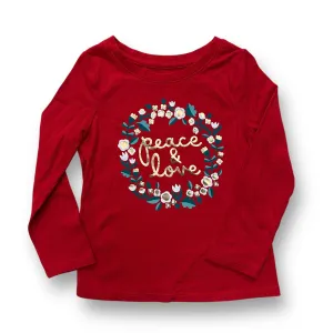 Girls Cat & Jack Size 3T Red Peace & Love Shimmery Christmas Top