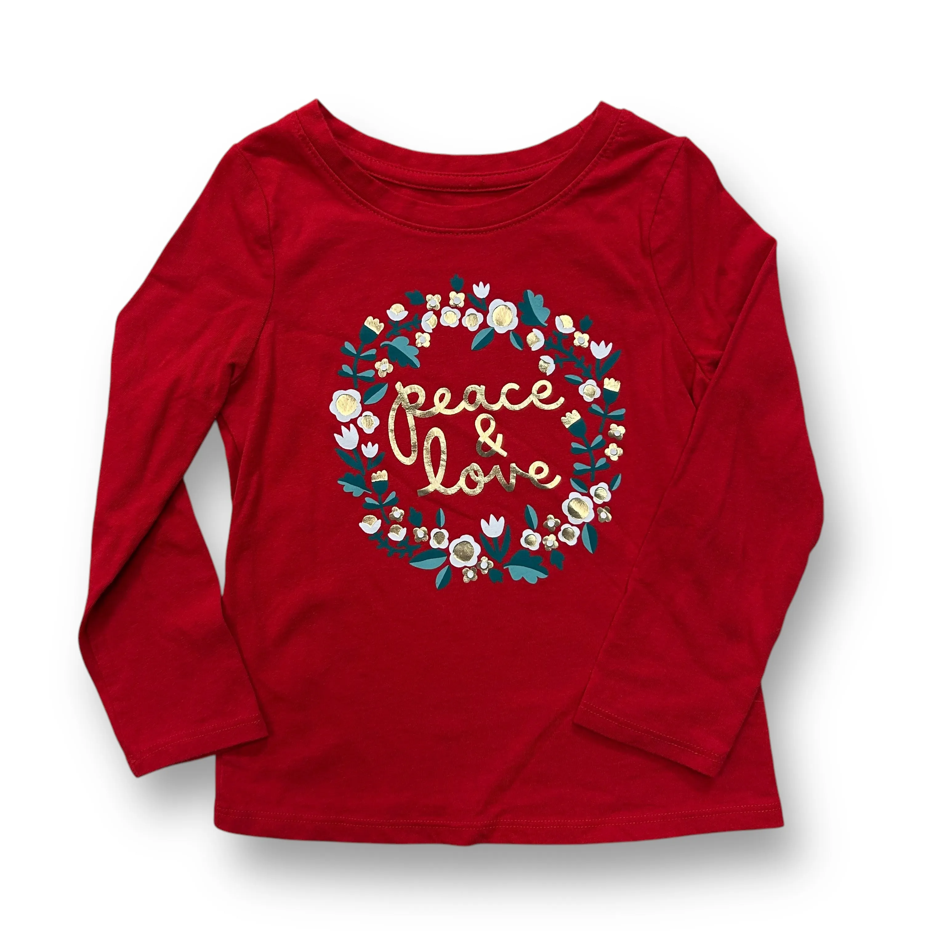 Girls Cat & Jack Size 3T Red Peace & Love Shimmery Christmas Top