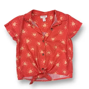 Girls Cat & Jack Size 6/6X Salmon Heart Print Short Sleeve Button Down Shirt