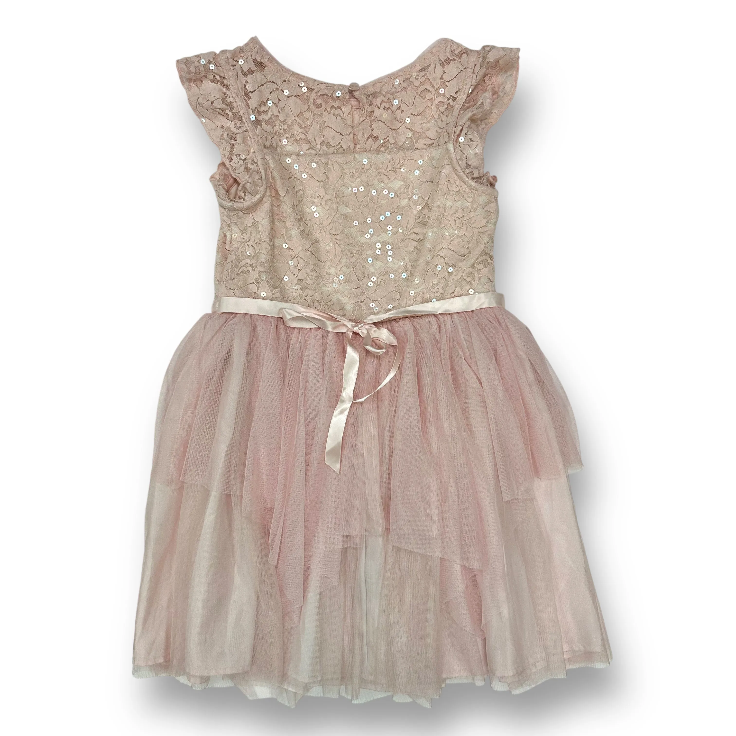 Girls Cat & Jack Size 7/8 Pink Blush Lace & Tulle Flutter Sleeve Dress