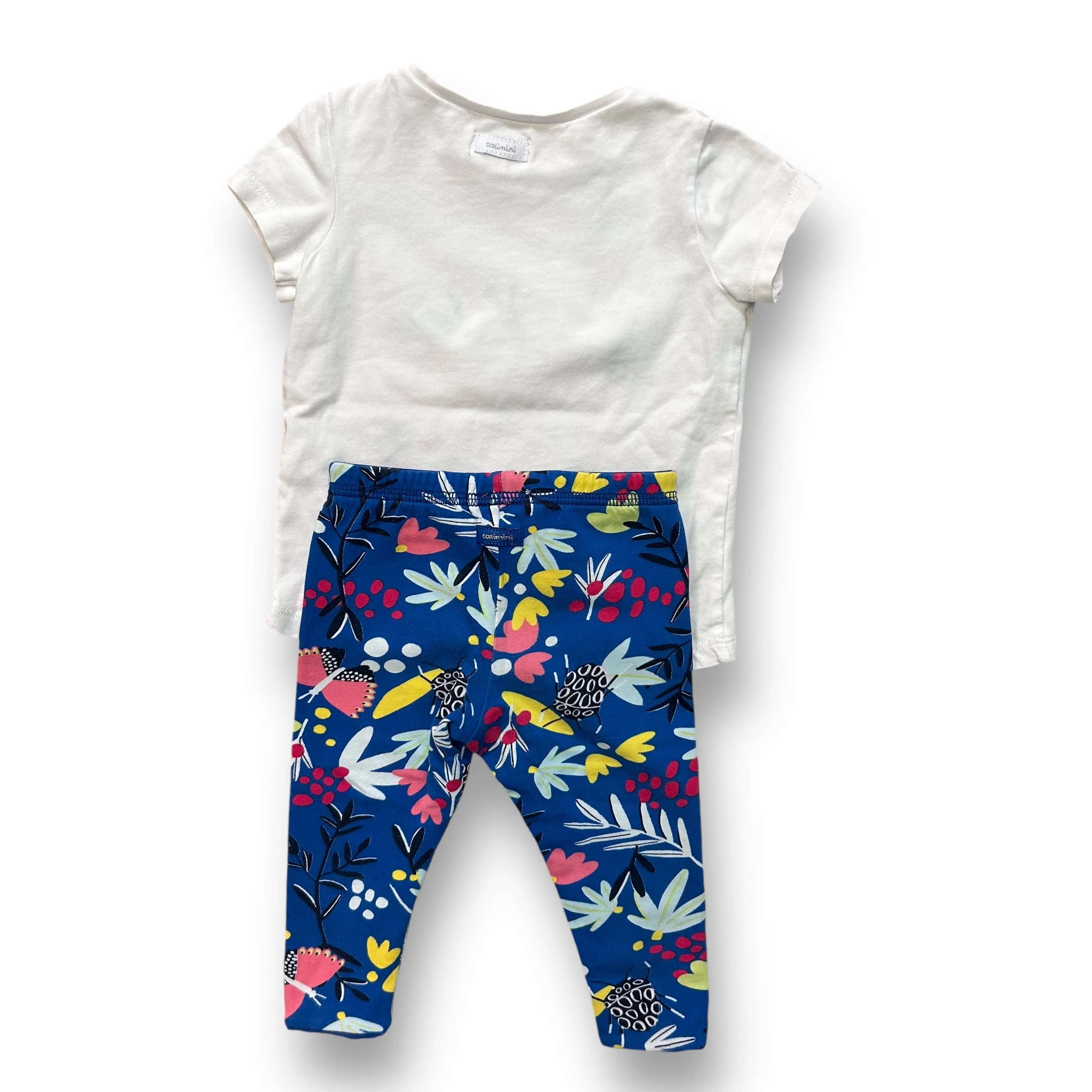 Girls Catimini Size 12 Months Blue & White Butterfly Short Sleeve 2-Pc Outfit