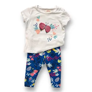 Girls Catimini Size 12 Months Blue & White Butterfly Short Sleeve 2-Pc Outfit