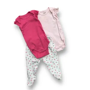 Girls Chick Pea Size 6-9 Months Pink & White Heart Print 3-Pc Outfit