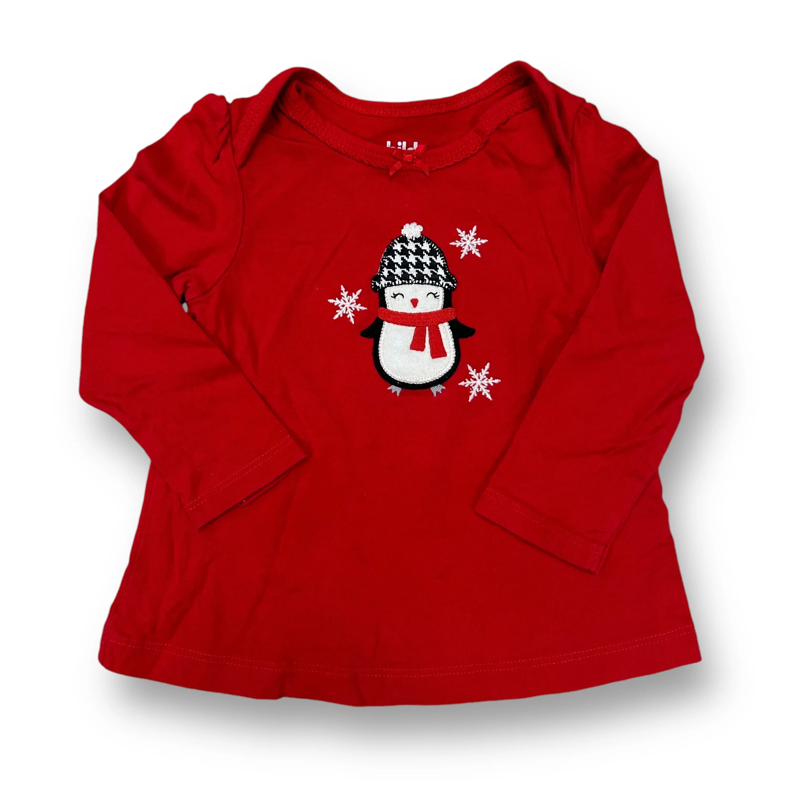 Girls Child of Mine Size 12 Months Red Snowflake Penguin Holiday Shirt