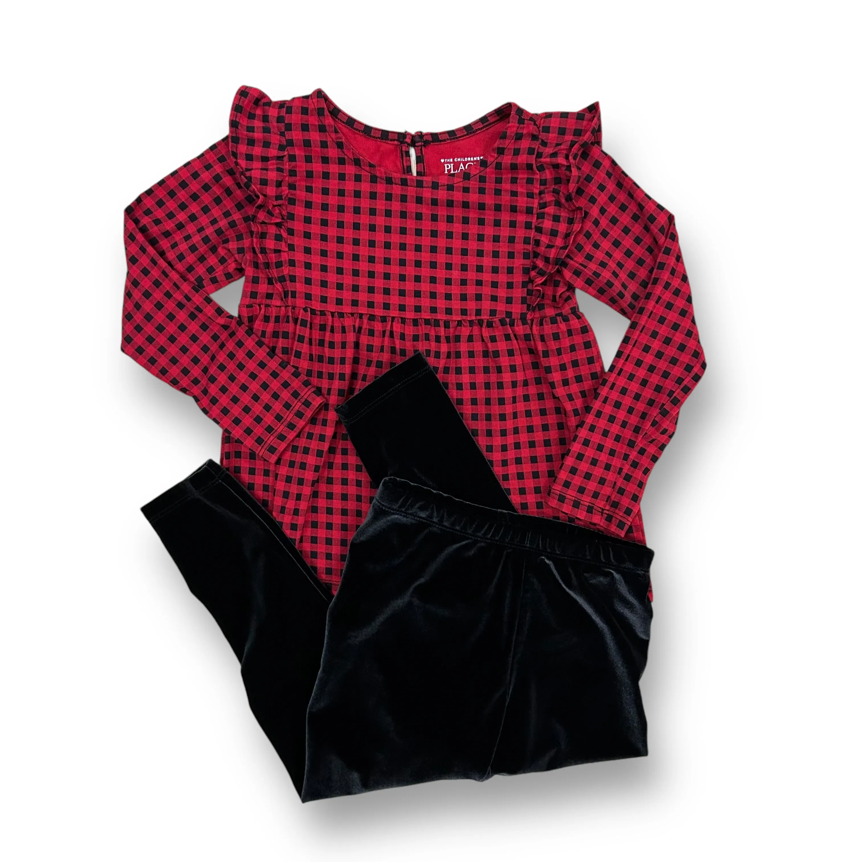 Girls Children's Place Size 4T Red & Black Velour Holiday 2-Pc Outfit