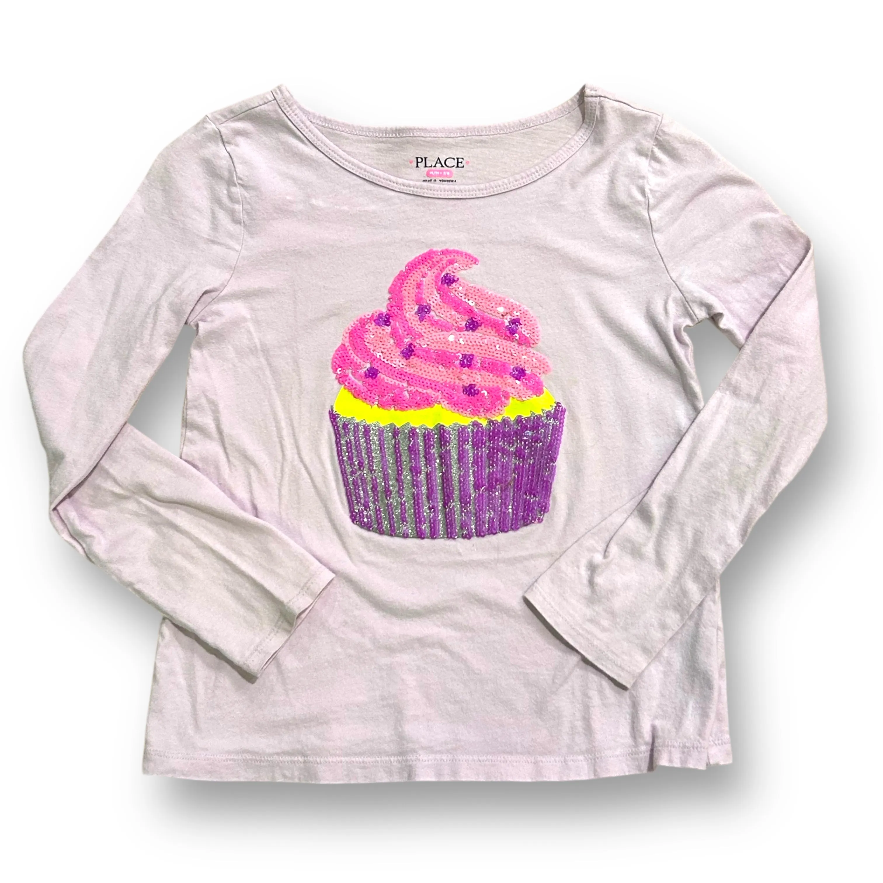 Girls Children's Place Size 7/8 Light Purple Sequin Cupcake Shirt