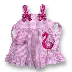 Girls Counting Daisies Size 12 Months White & Pink Flamingo Gingham Dress