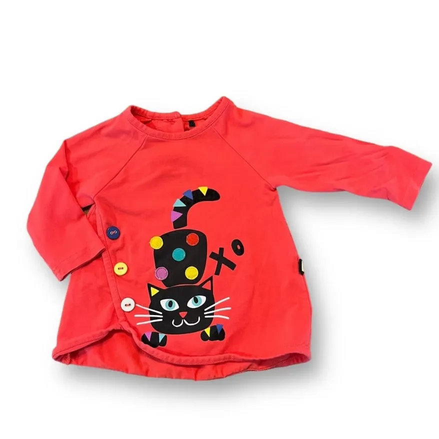 Girls Deux Par Deux Size 6 Months Red Kitties Long Sleeve Shirt