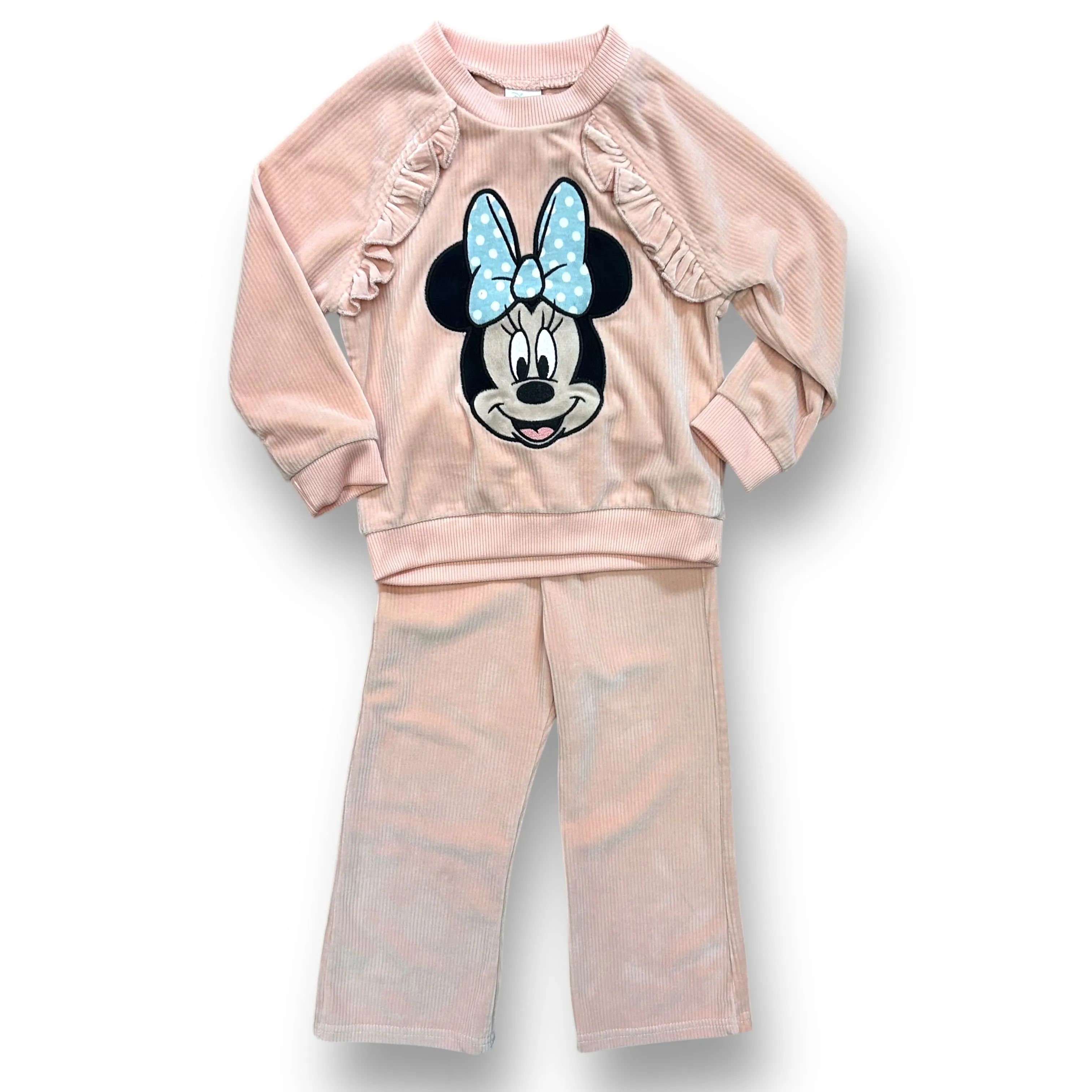 Girls Disney Size 24 Months Peach Ribbed Velour 2-Pc Minnie Mouse Oufit