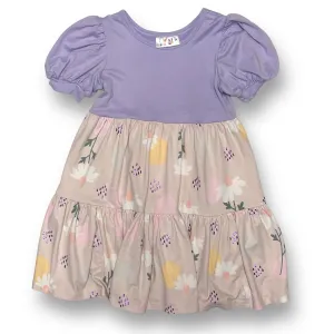 Girls Dot Dot Smile Size 3-4 Lavender Floral Print Twirl Dress with Puff Sleeves