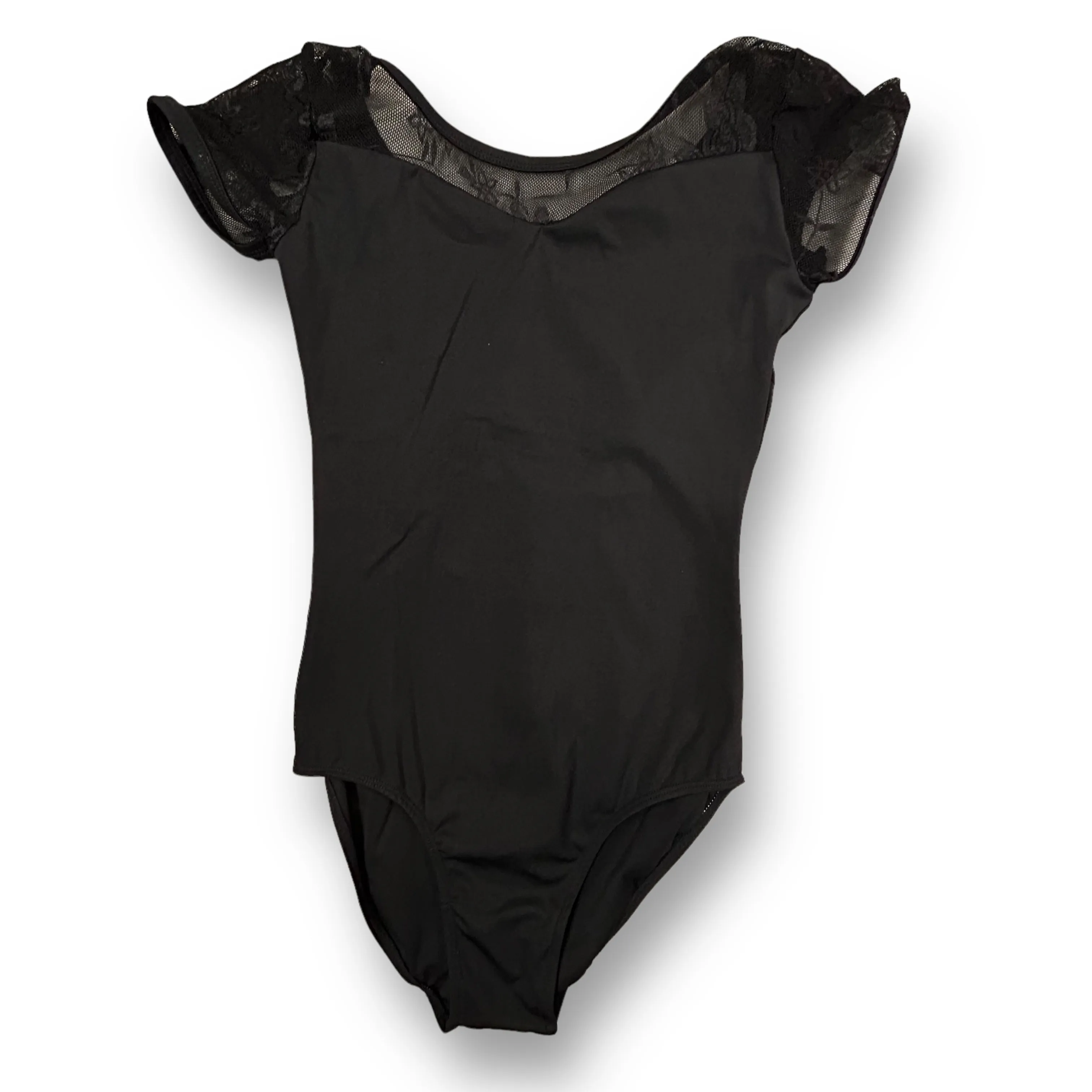 Girls Fashion Classic Clothing Size S Black Short Sleeve Lace Dance Leotard