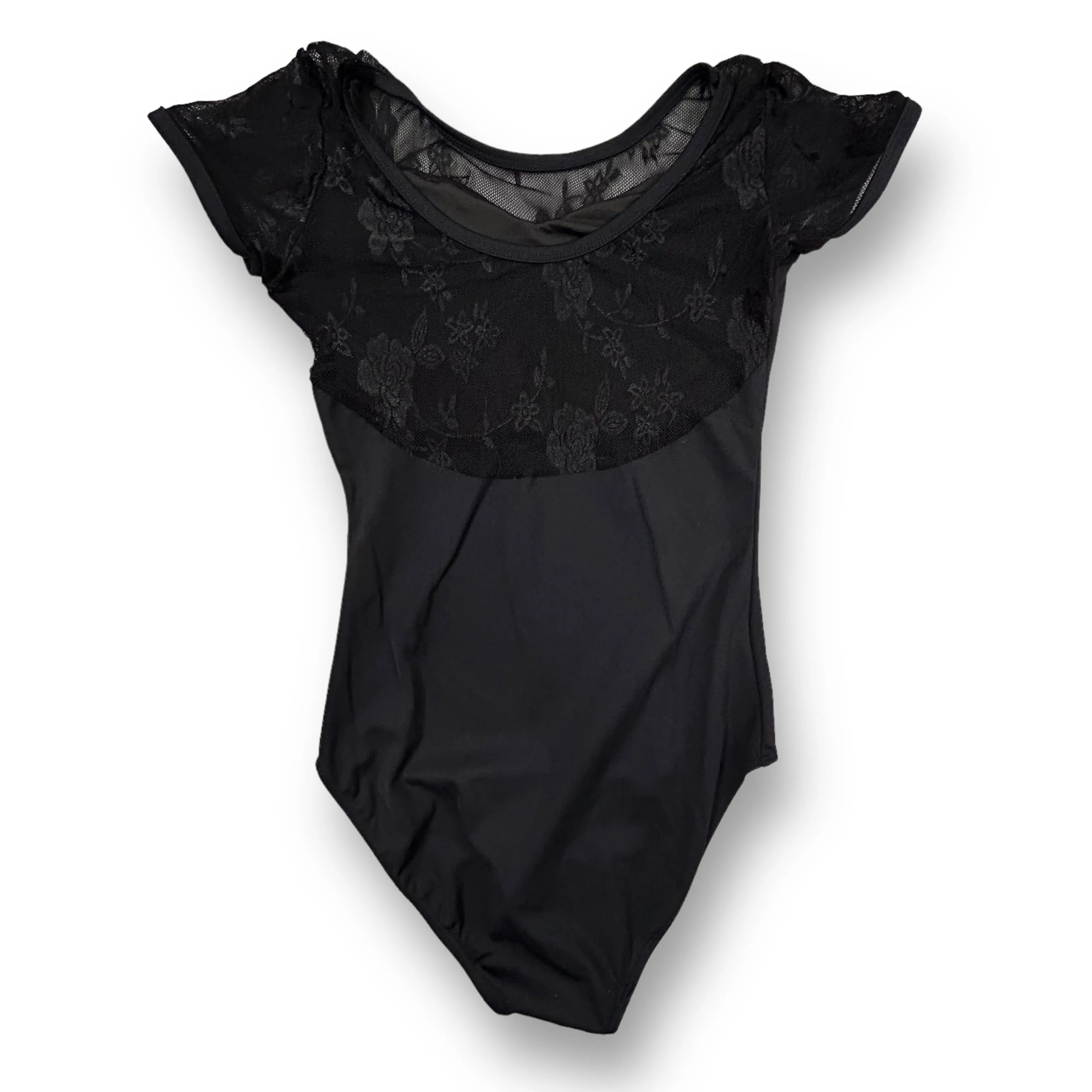 Girls Fashion Classic Clothing Size S Black Short Sleeve Lace Dance Leotard