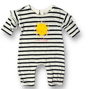 Girls Gap Size 0-3 Months White & Navy Striped Long Sleeve Snap Bottom One-Piece