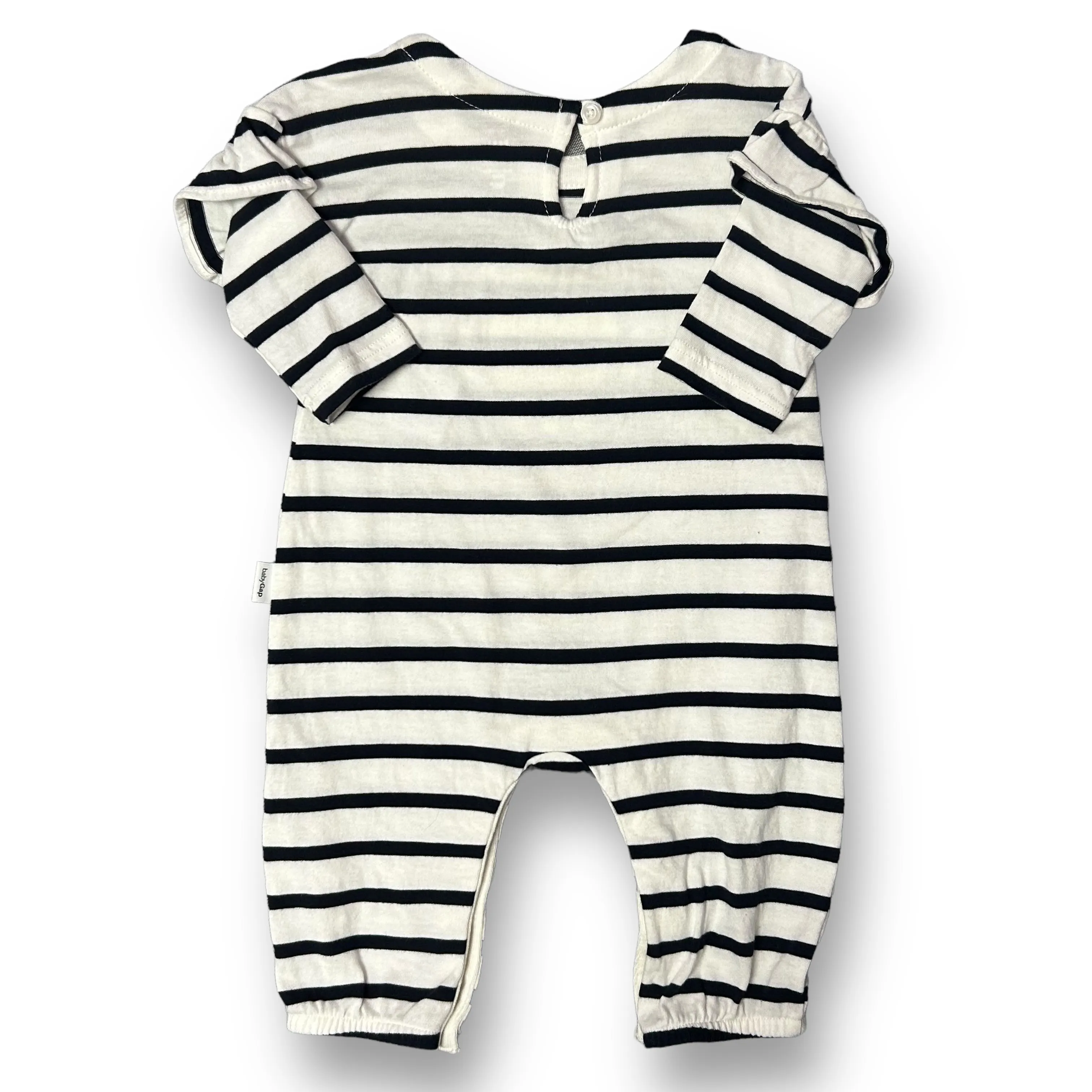 Girls Gap Size 0-3 Months White & Navy Striped Long Sleeve Snap Bottom One-Piece