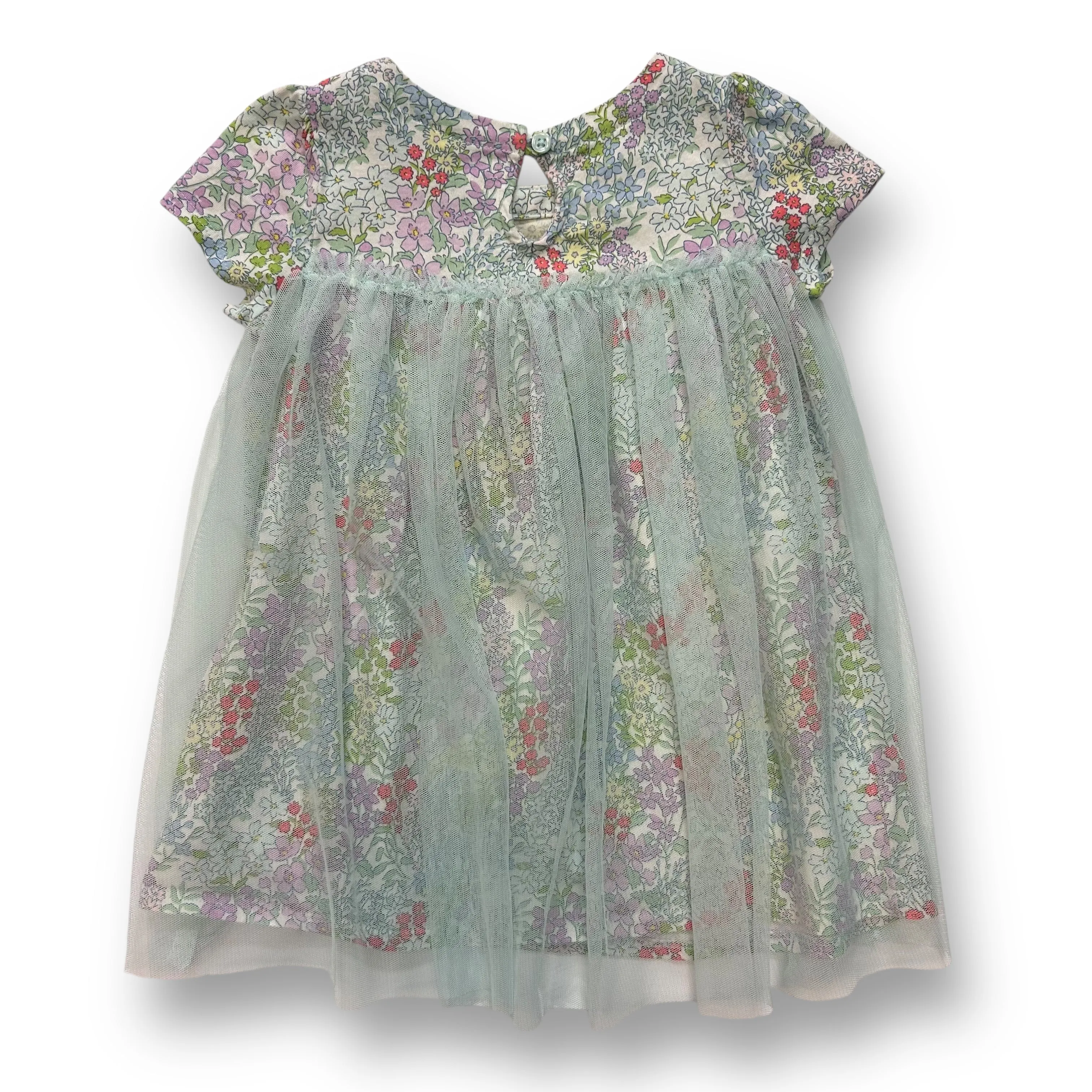 Girls Gap Size 12-18 Months Aqua Floral Print Short Sleeve Tulle Dress