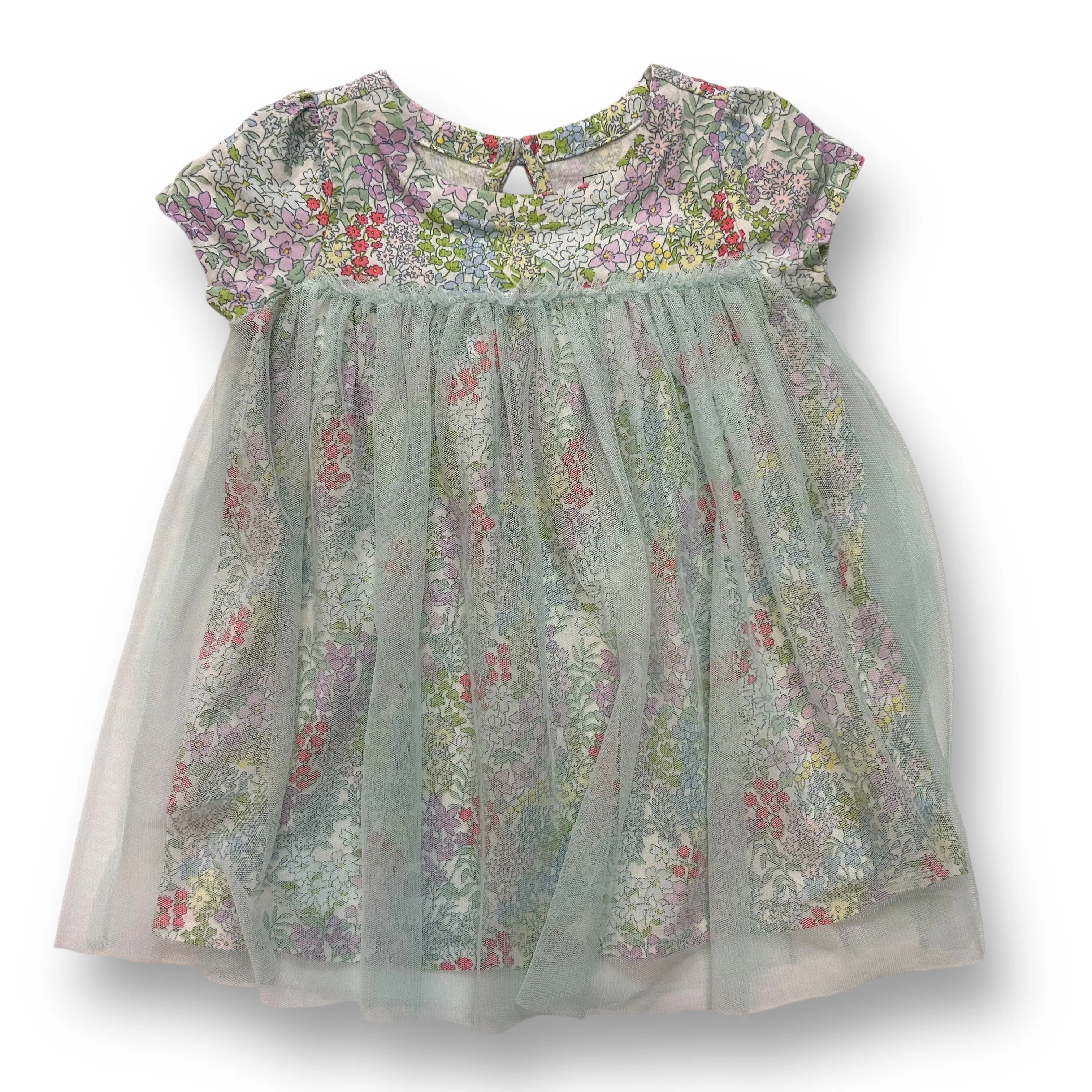 Girls Gap Size 12-18 Months Aqua Floral Print Short Sleeve Tulle Dress