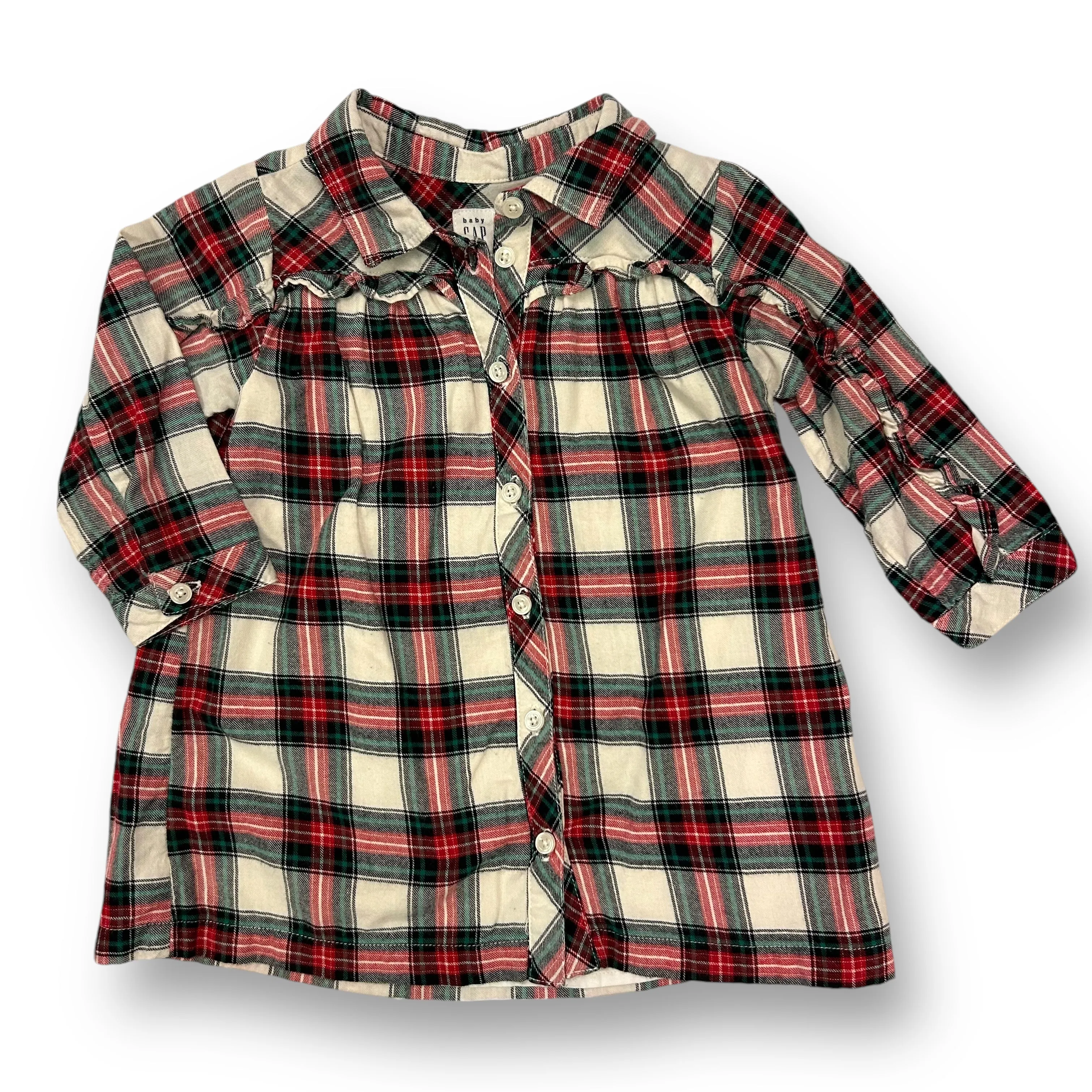 Girls Gap Size 18-24 Months Red & Green Plaid Long Sleeve Button Down Dress