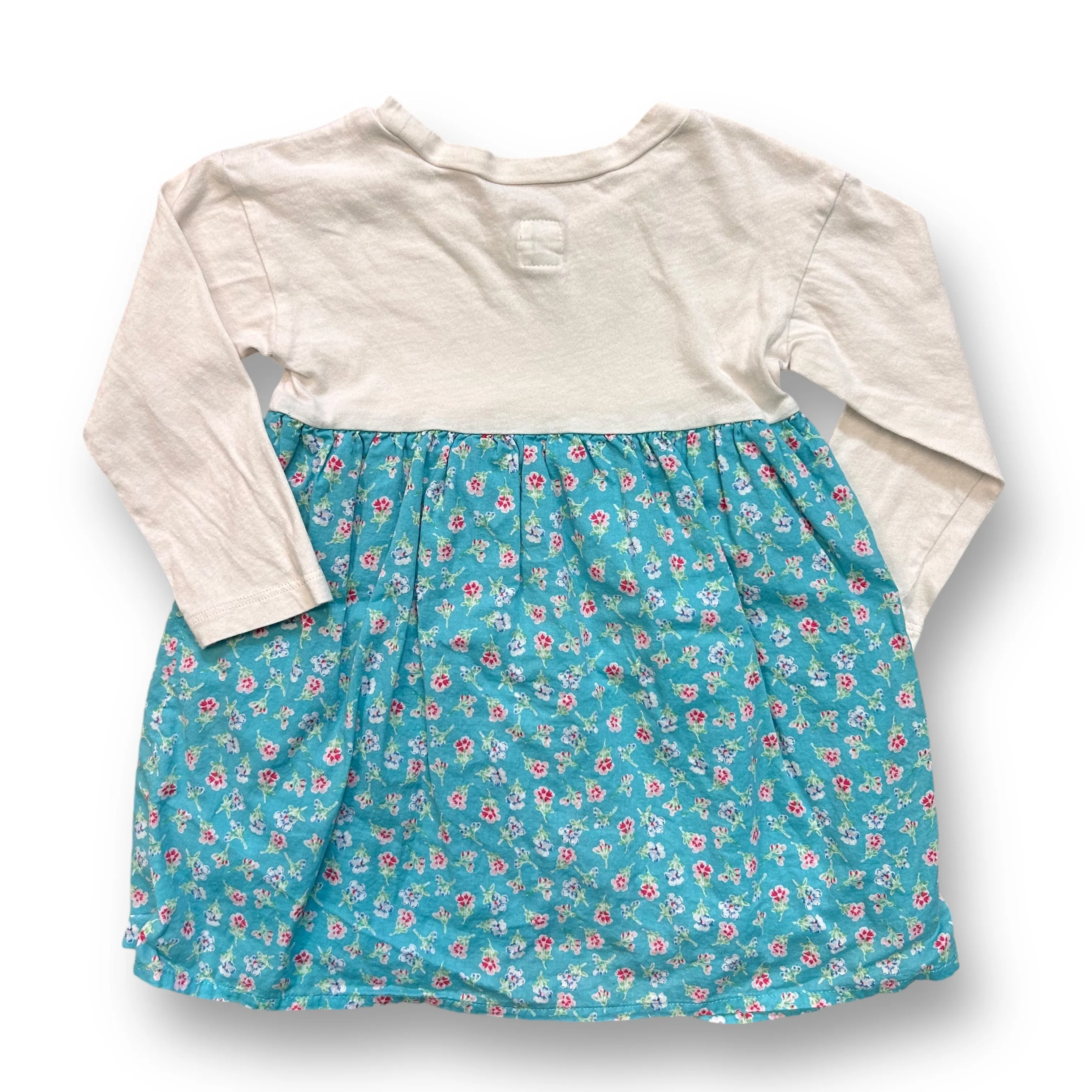 Girls Gap Size 18-24 Months Teal & White Floral Print Long Sleeve Dress