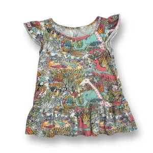 Girls Gap Size 2T Multi-Color Safari Animals Ruffle Bottom Short Sleeve Shirt