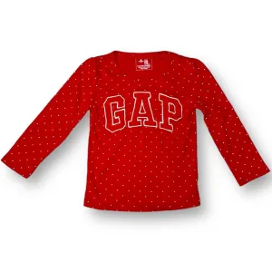 Girls Gap Size 3 Red Polka Dot Embroidered Logo Long Sleeve Shirt