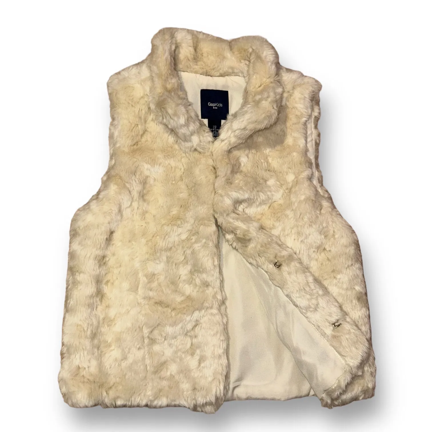 Girls Gap Size 6/7 S Ivory Silky-Lined Faux Fur Vest