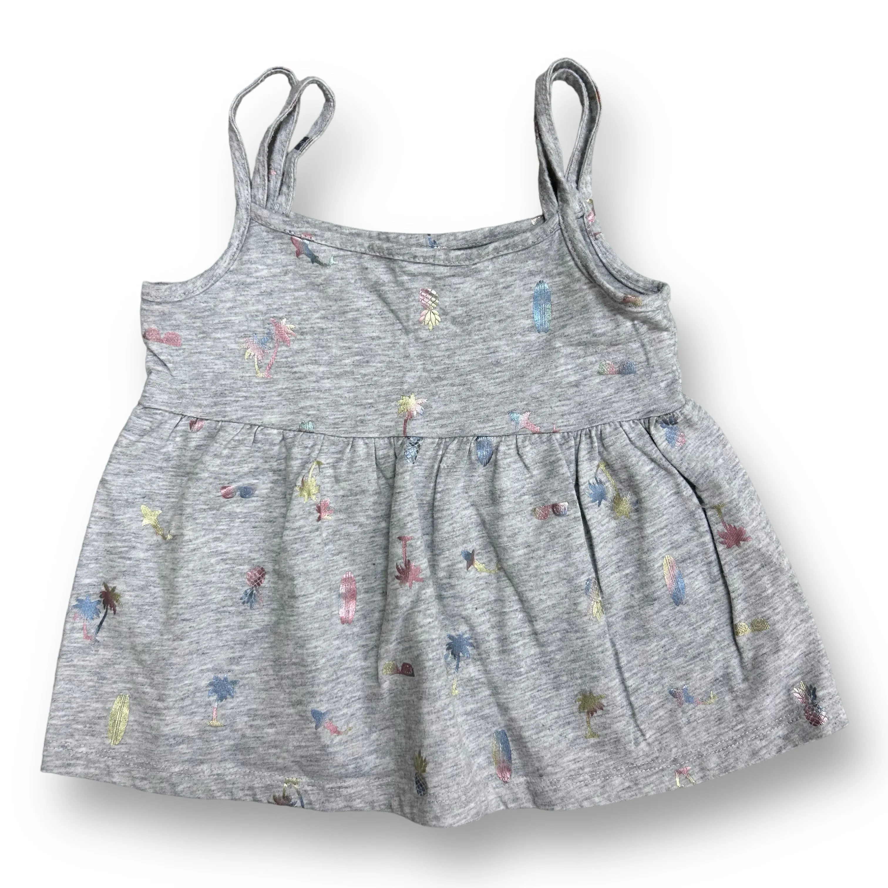Girls Gymboree Size 2T Gray Metallic Print Spaghetti Strap Tank Top