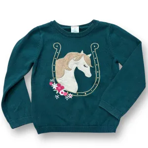Girls Gymboree Size 4T Hunter Green Embroidered Horsey Sweater