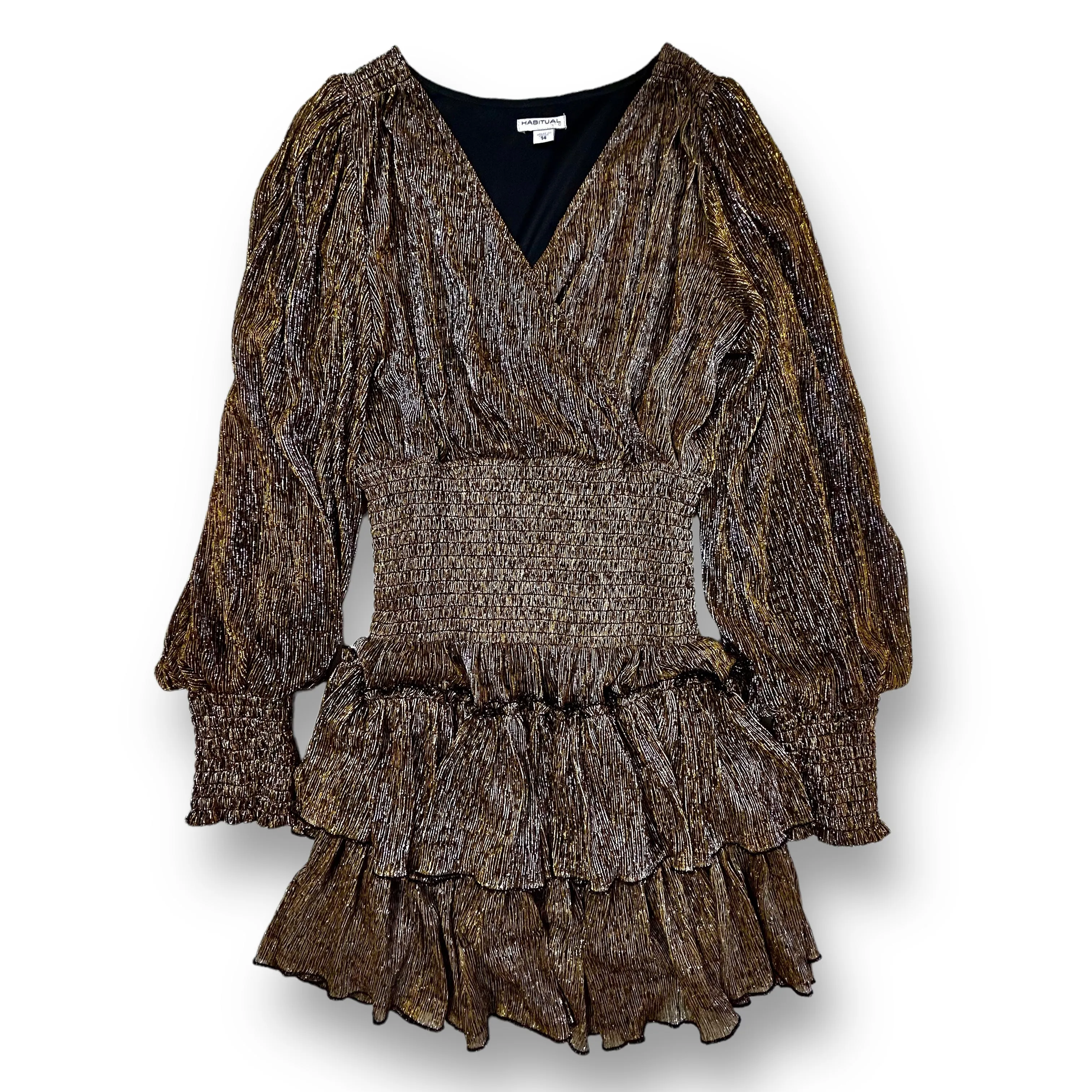 Girls Habitual Girl Size 14 Black & Gold Long Sleeve Fancy Dress