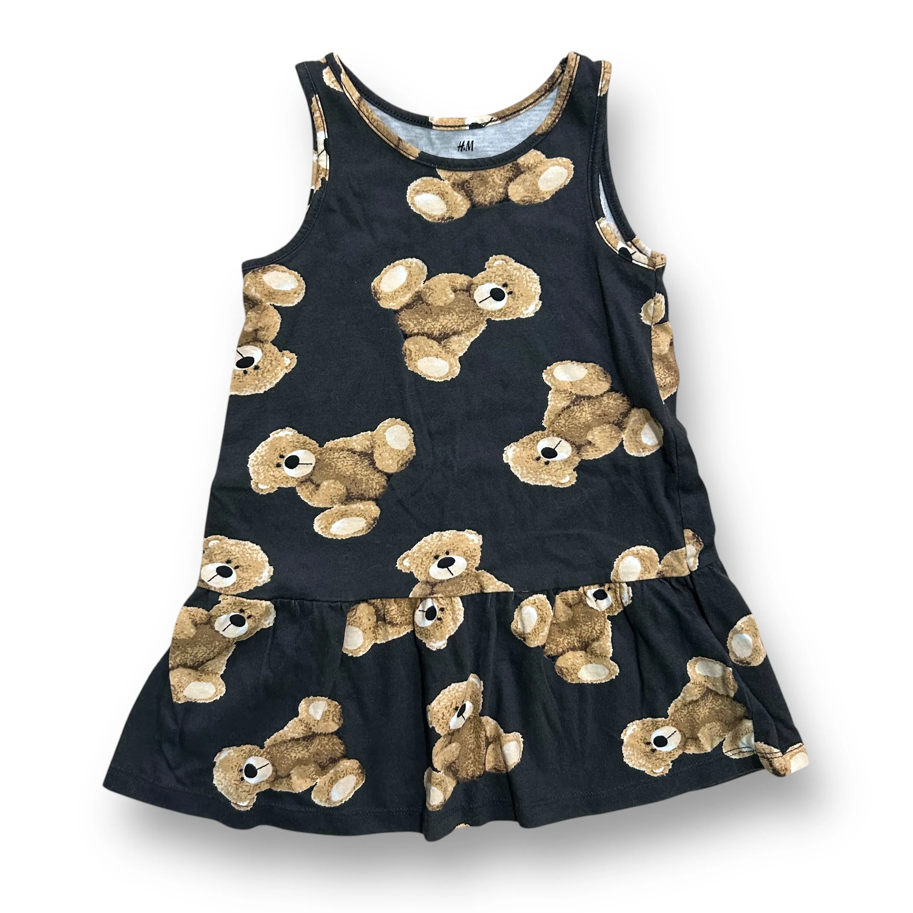 Girls H&M Size 2T Black Teddy Bear Print Sleeveless Sun Dress
