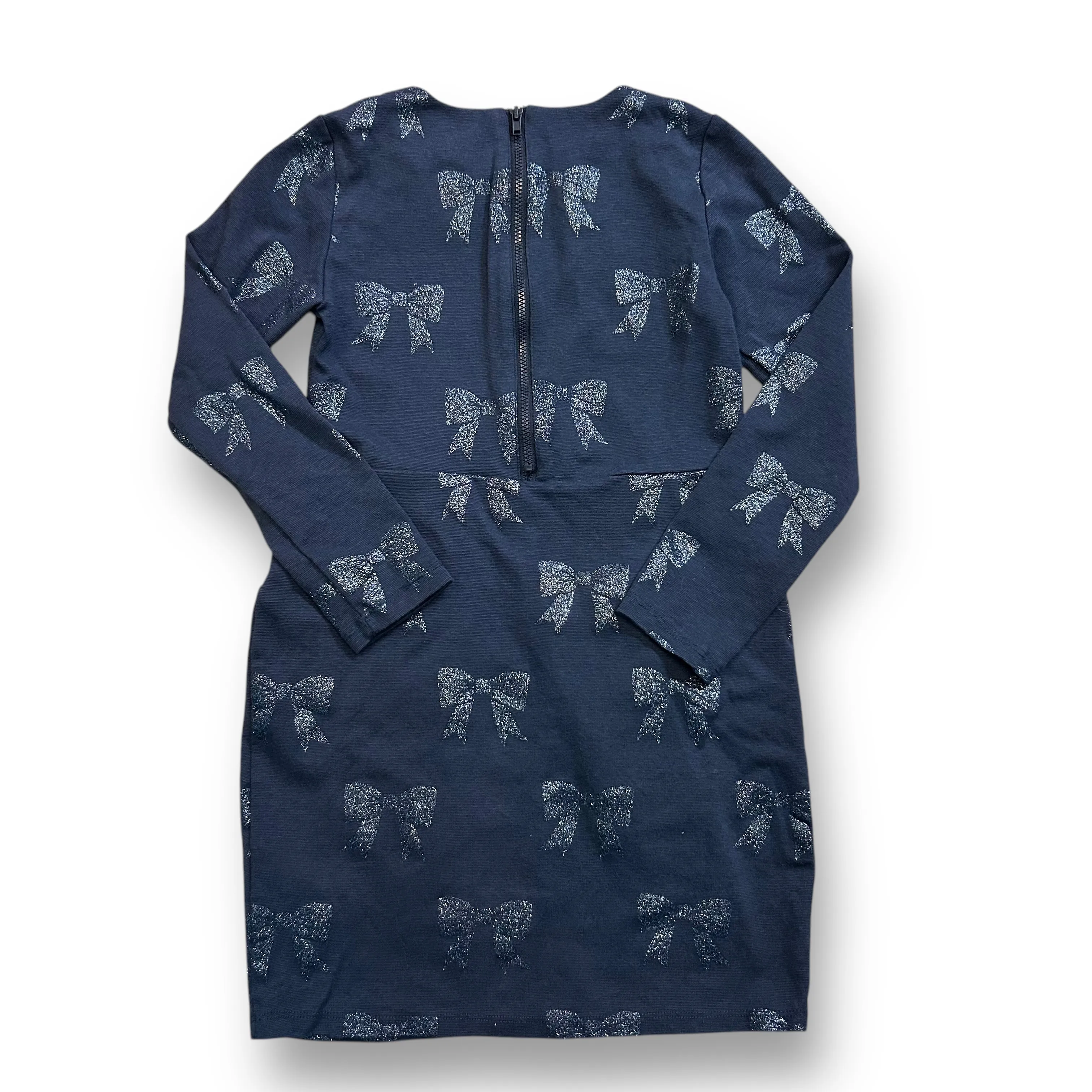 Girls H&M Size 6-8Y Navy Quarter-Zip Shimmer Bows Long Sleeve Dress