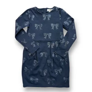 Girls H&M Size 6-8Y Navy Quarter-Zip Shimmer Bows Long Sleeve Dress