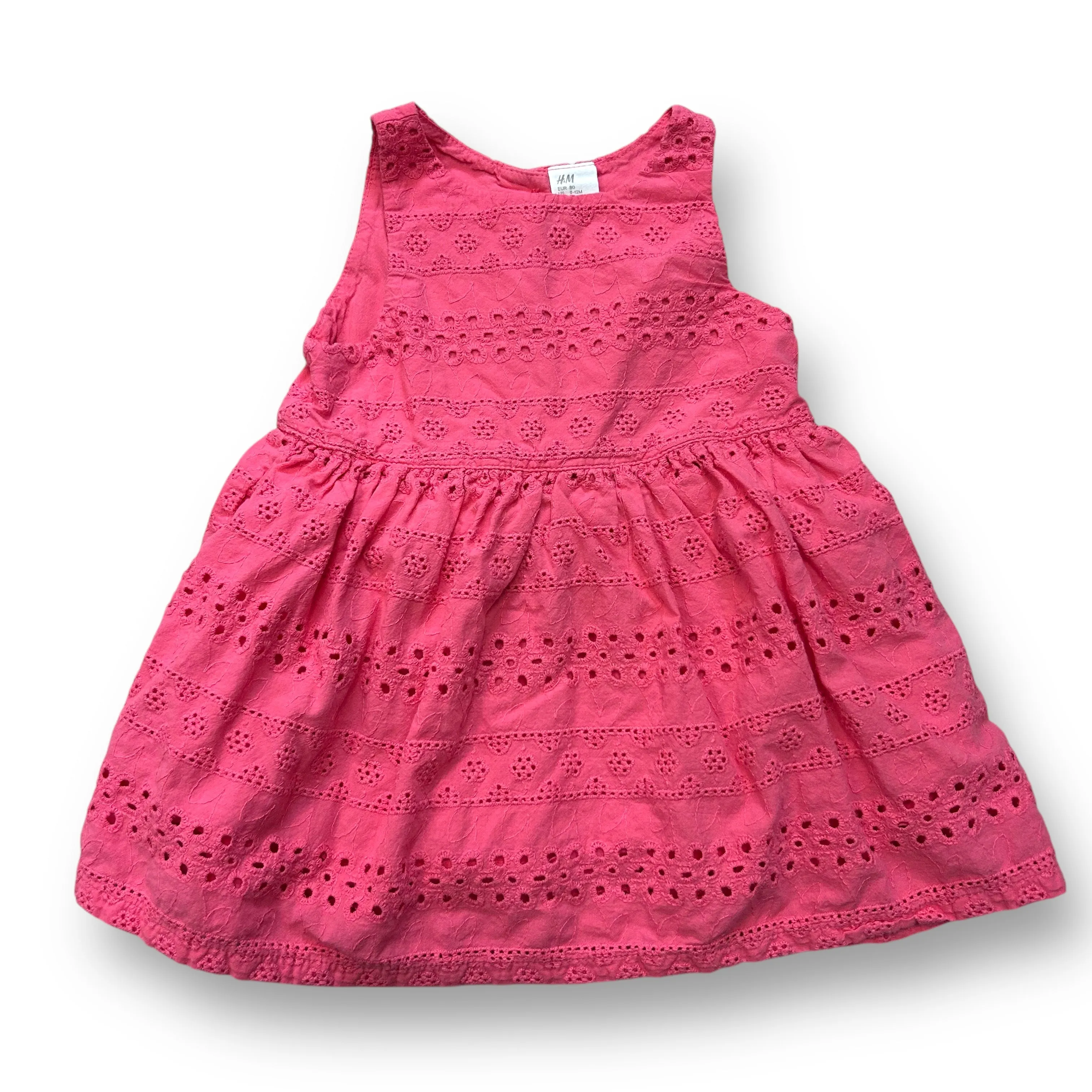 Girls H&M Size 9-12 Months Pink Sleeveless Eyelet Dress