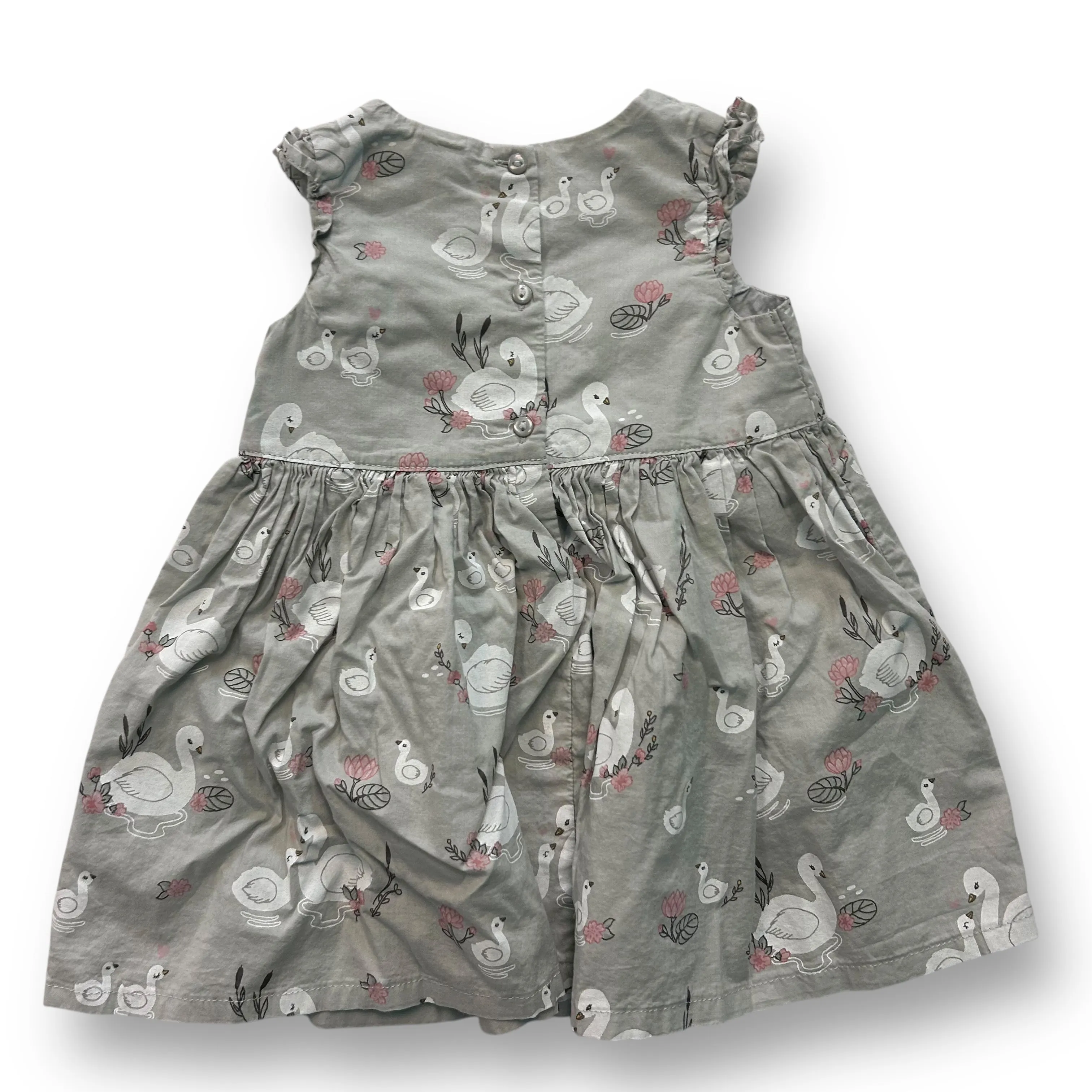 Girls H&M Size 9 Months Gray Swan Print Lightweight Sleeveless Dress