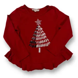 Girls Hannah Banana Size 5 Red Christmas Tree Long Sleeve Ruffle Shirt