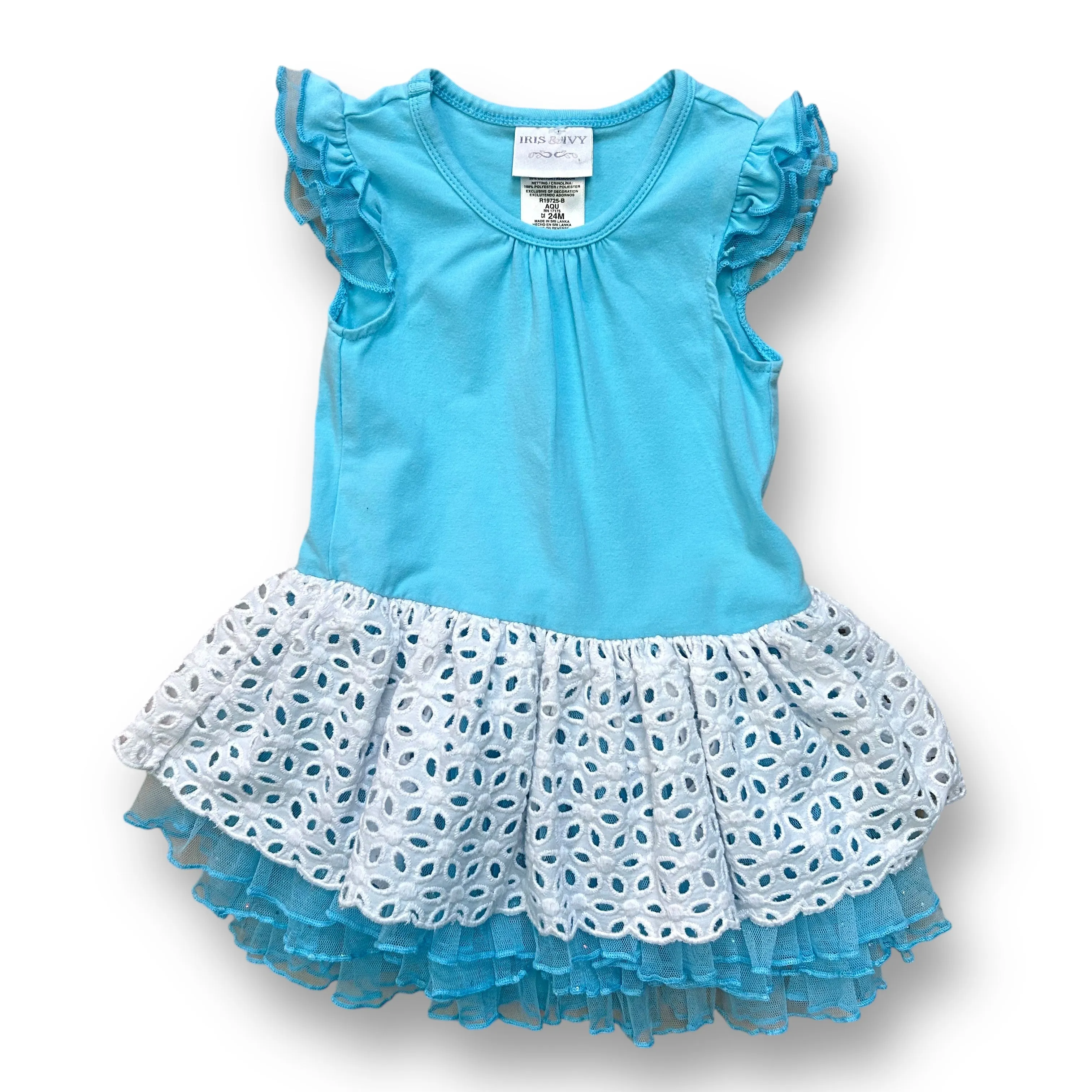 Girls Iris & Ivy Size 24 Months Aqua & White Sleeveless Tulle Bottom Dress