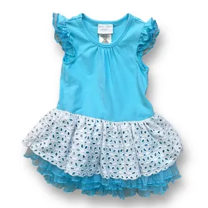 Girls Iris & Ivy Size 24 Months Aqua & White Sleeveless Tulle Bottom Dress