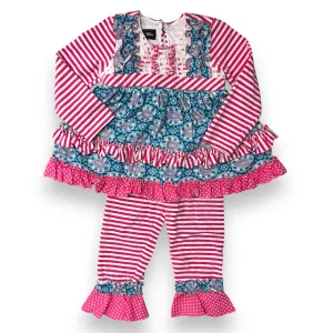 Girls Isobella & Chloe Size 2T Pink & Teal Ruffled Boutique Outfit